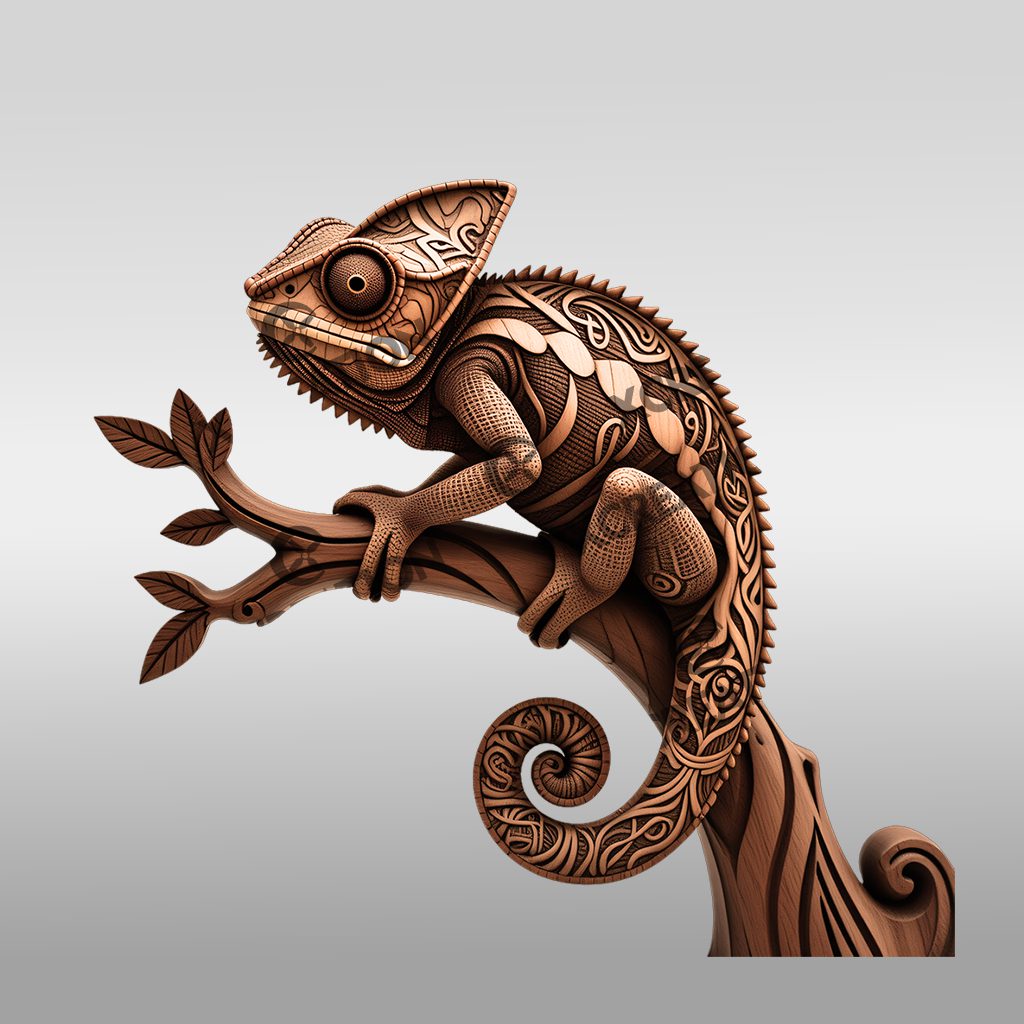 3D Animal Laser Engraving Design, Unique Chameleon Art