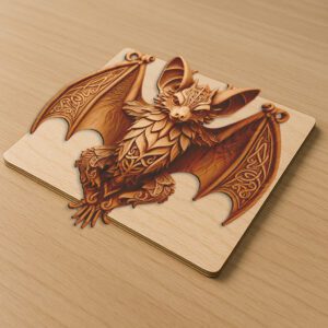 3D Bat Illusion Laser Engraving Design, Unique Wildlife