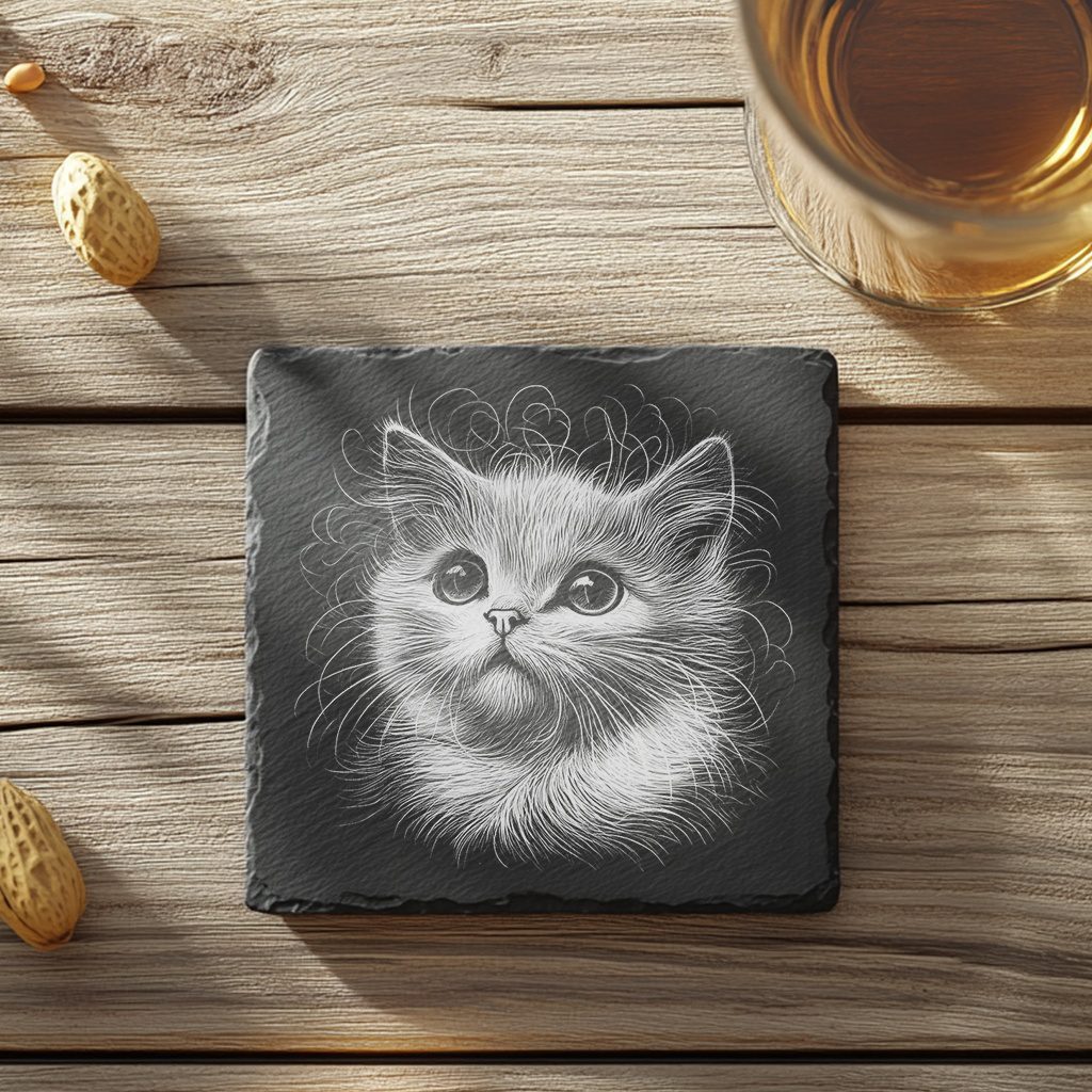 3D Cat Illusion Slate Coaster Laser Engraving File,