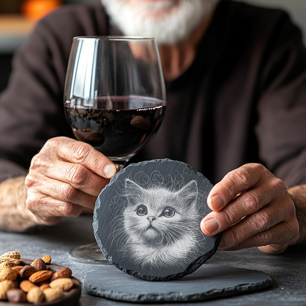 3D Cat Illusion Slate Coaster Laser Engraving File,