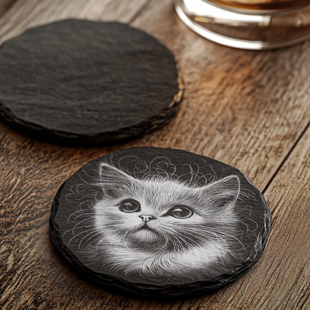 3D Cat Illusion Slate Coaster Laser Engraving File,