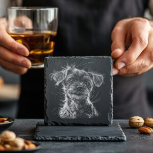 3D Illusion Dog Coaster Laser Engraving File, Slate