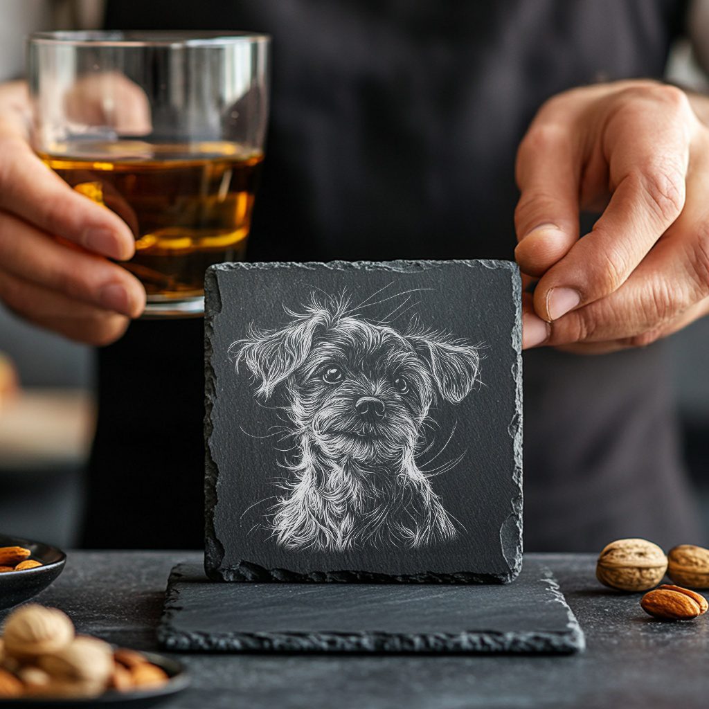 3D Illusion Dog Coaster Laser Engraving File, Slate