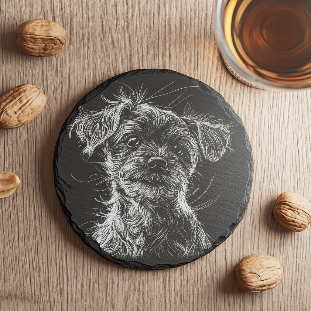 3D Illusion Dog Coaster Laser Engraving File, Slate