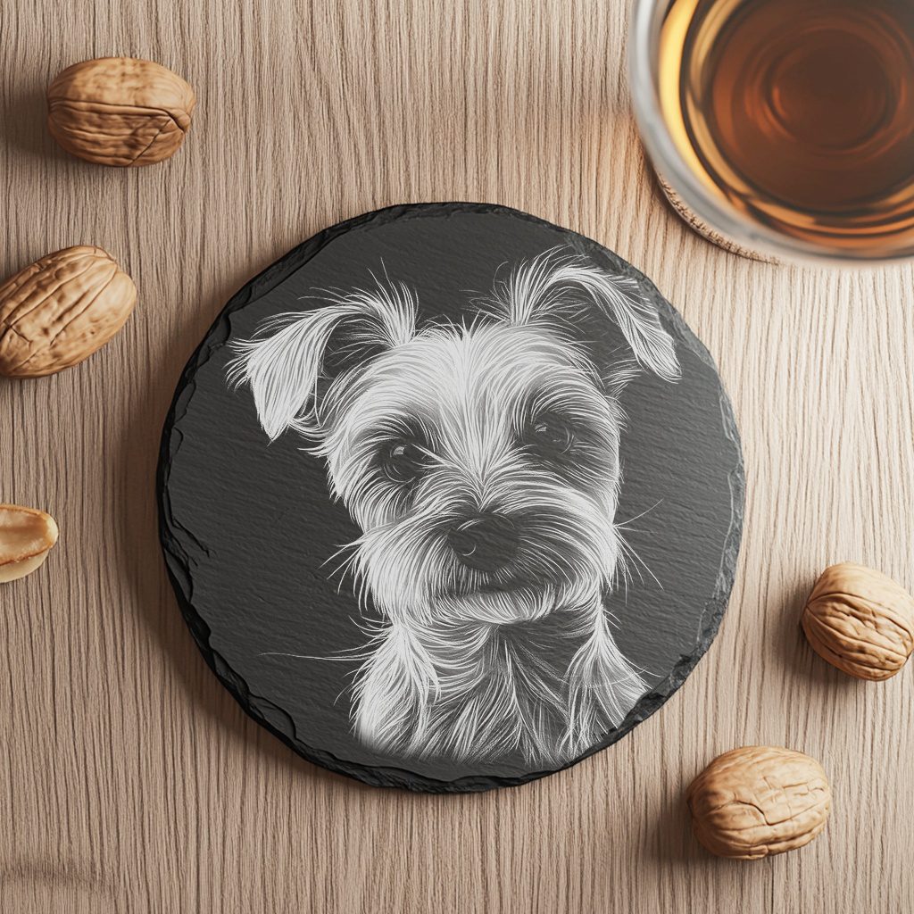 3D Illusion Dog Slate Coaster Engraving Design, High