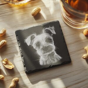 3D Illusion Dog Slate Coaster Engraving Design, High