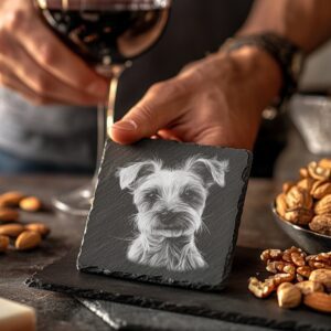 3D Illusion Dog Slate Coaster Engraving Design, High