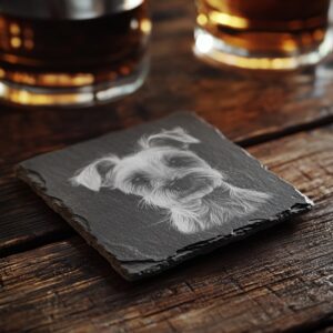 3D Illusion Dog Slate Coaster Engraving Design, High