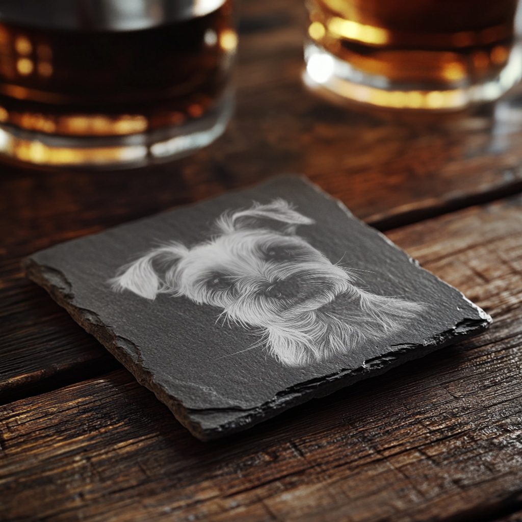 3D Illusion Dog Slate Coaster Engraving Design, High