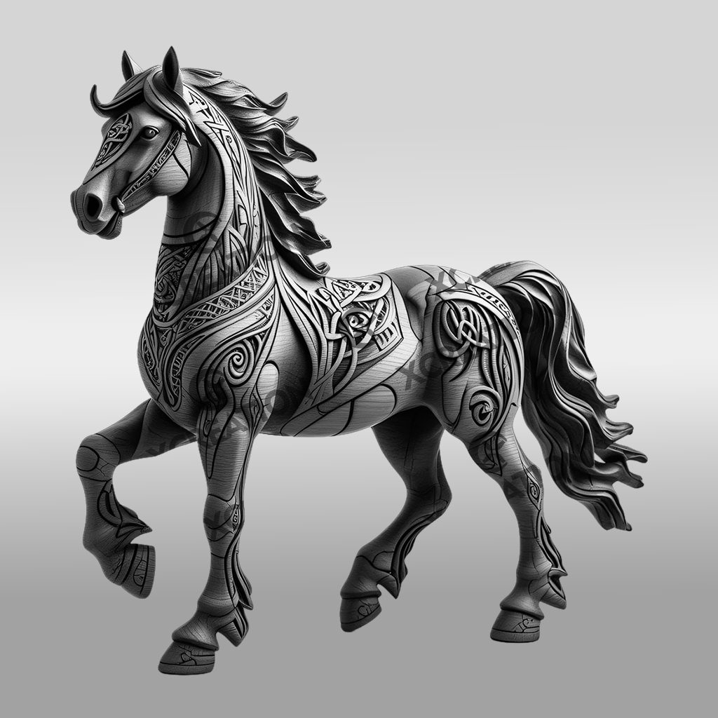 3D Illusion Laser Engraving Design, Horse Art for