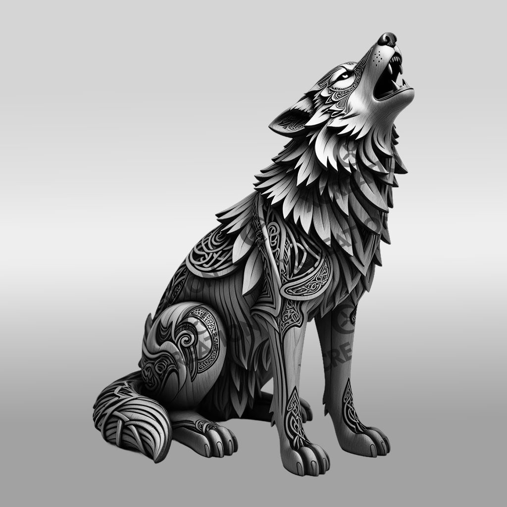 3D Laser Engraving File, Howling Wolf Wildlife Art
