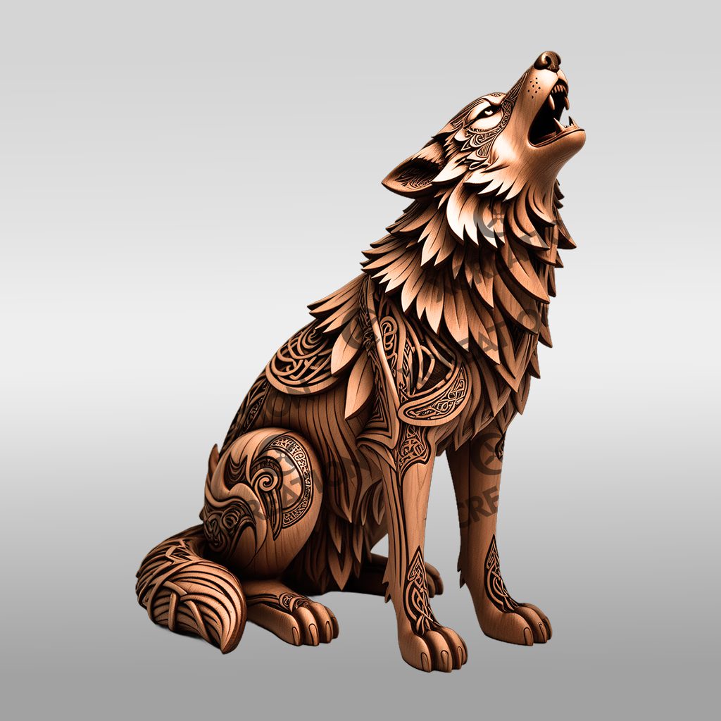 3D Laser Engraving File, Howling Wolf Wildlife Art