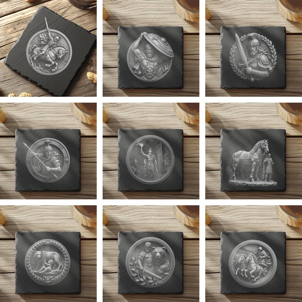 3D Roman Warrior Illusion Design Bundle, Slate Coaster