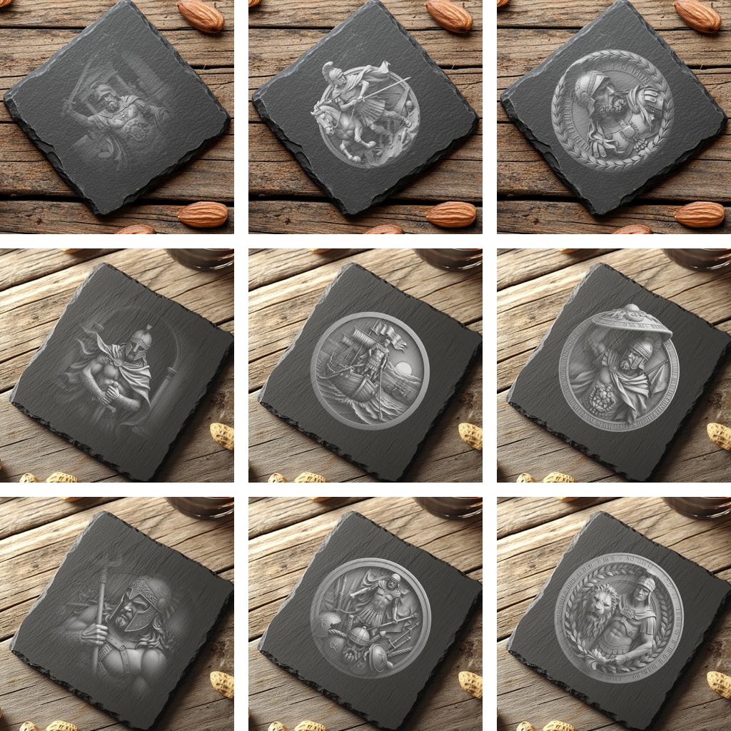 3D Roman Warrior Illusion Design Bundle, Slate Coaster