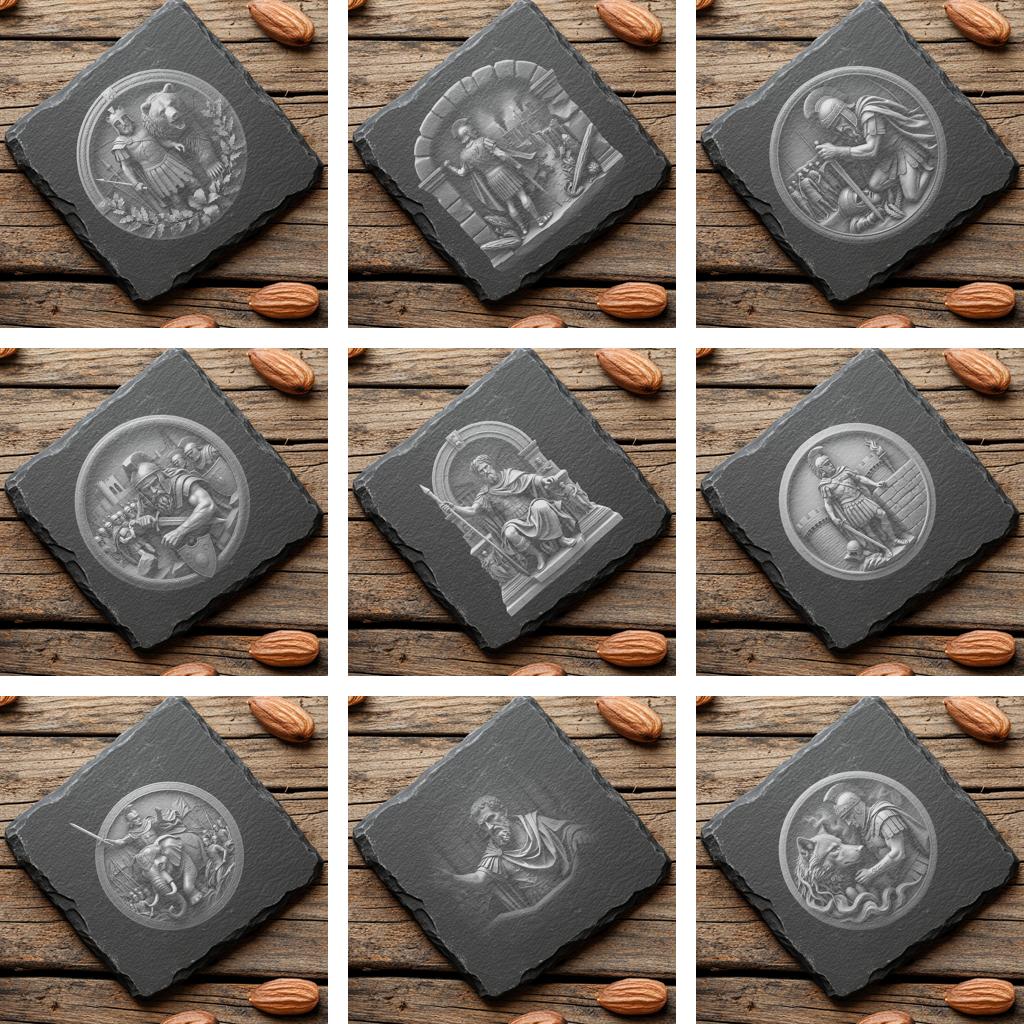 3D Roman Warrior Illusion Design Bundle, Slate Coaster