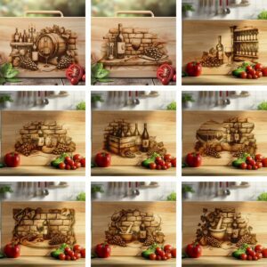 50 Retro Wine Bottle, Grapes, Charcuterie Board Laser