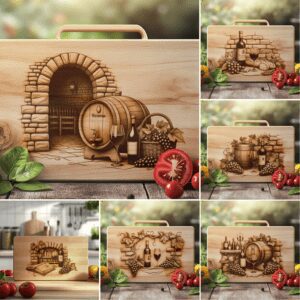 50 Retro Wine Bottle, Grapes, Charcuterie Board Laser