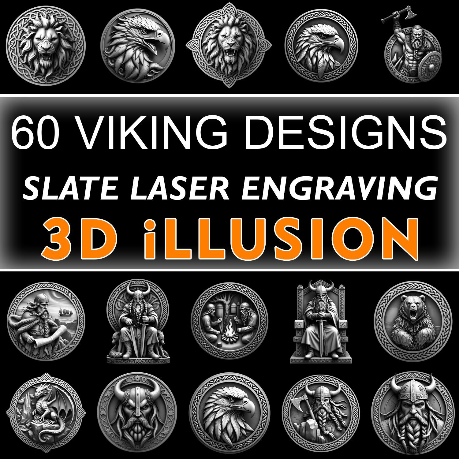 60 3D Illusion Viking, Dragon, Wolf, Eagle Slate