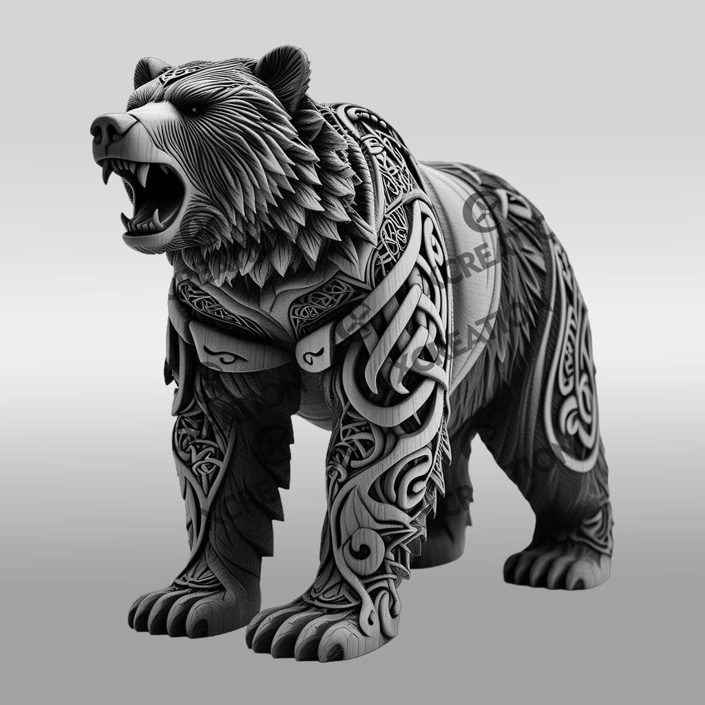 Bear 3D Illusion Laser Engraving File, Wildlife Art