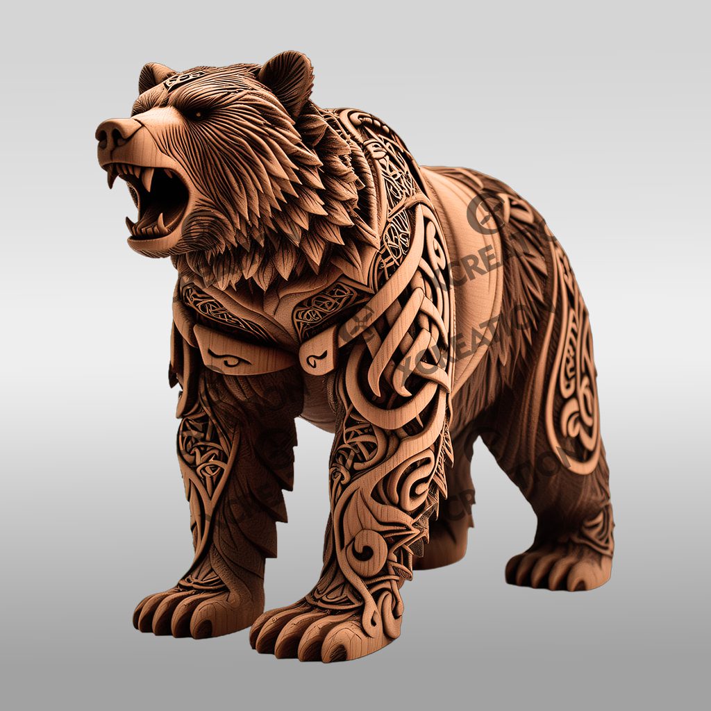 Bear 3D Illusion Laser Engraving File, Wildlife Art