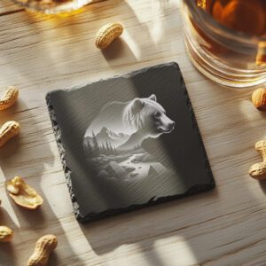 Bear and Mountain Double Exposure Slate Coaster Engraving