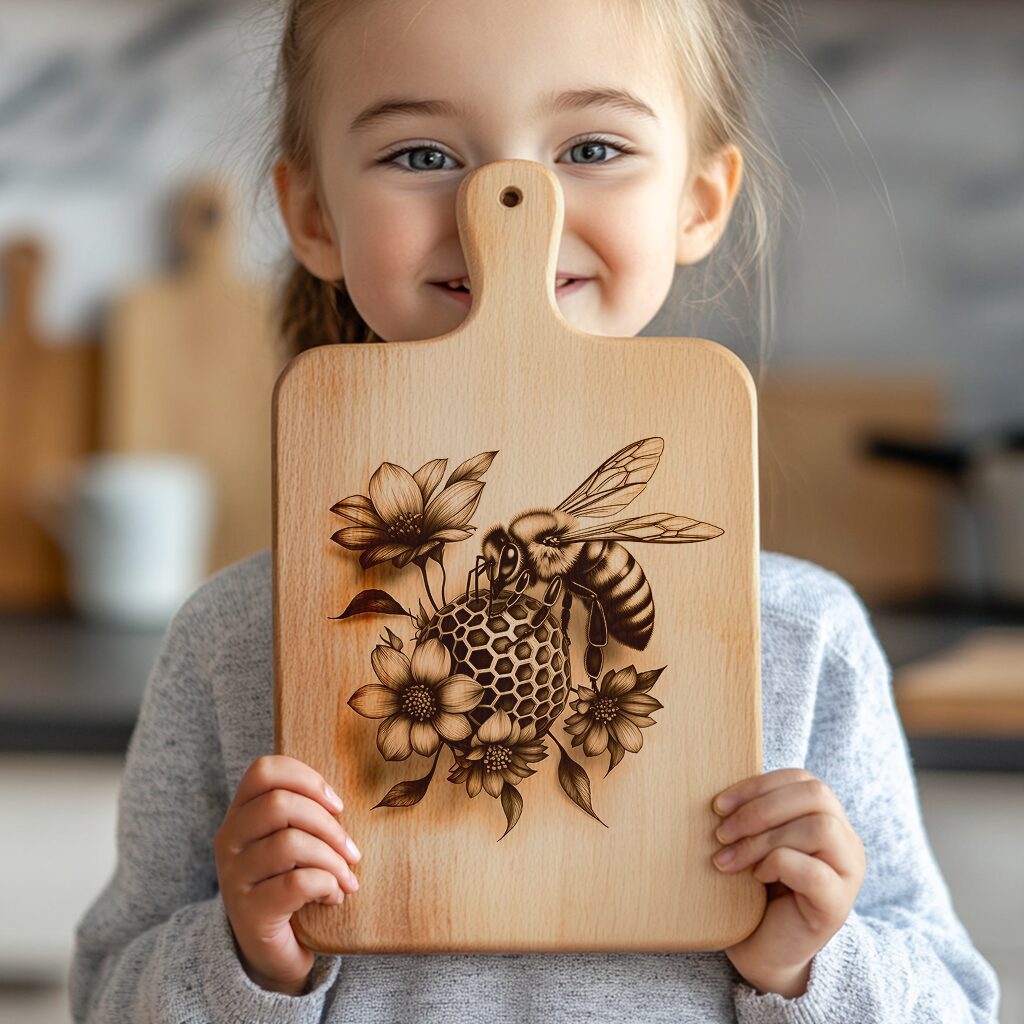Bee and Flower 3D Illusion Charcuterie Board Laser