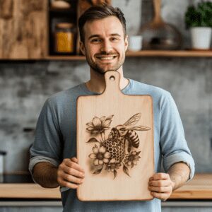 Bee and Flower 3D Illusion Charcuterie Board Laser