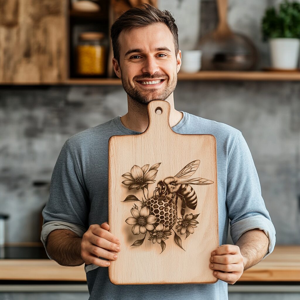 Bee and Flower 3D Illusion Charcuterie Board Laser