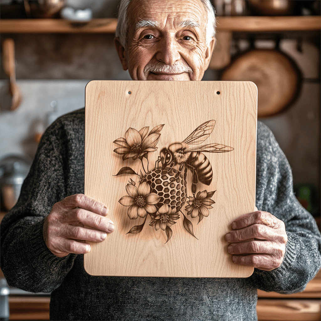 Bee and Flower 3D Illusion Charcuterie Board Laser