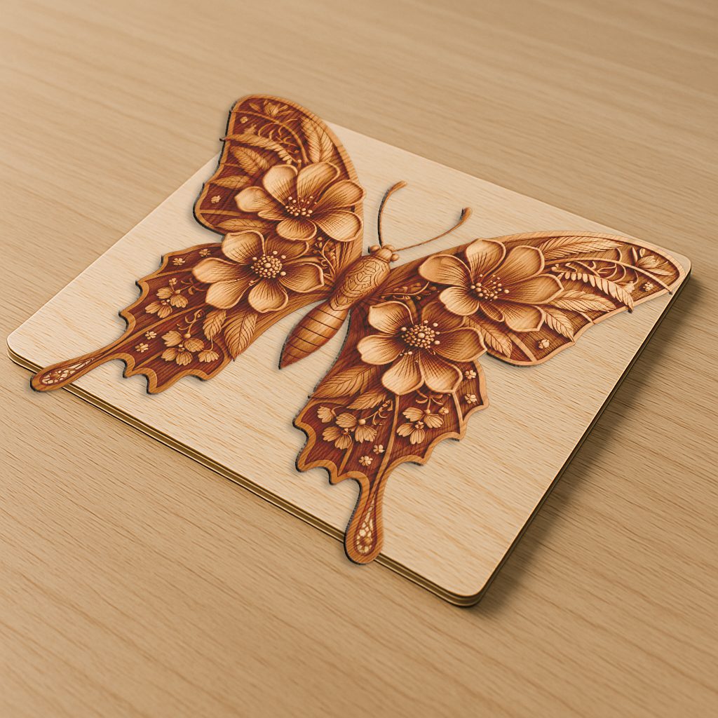 Butterfly Flower 3D Illusion Laser Engraving File, Artistic