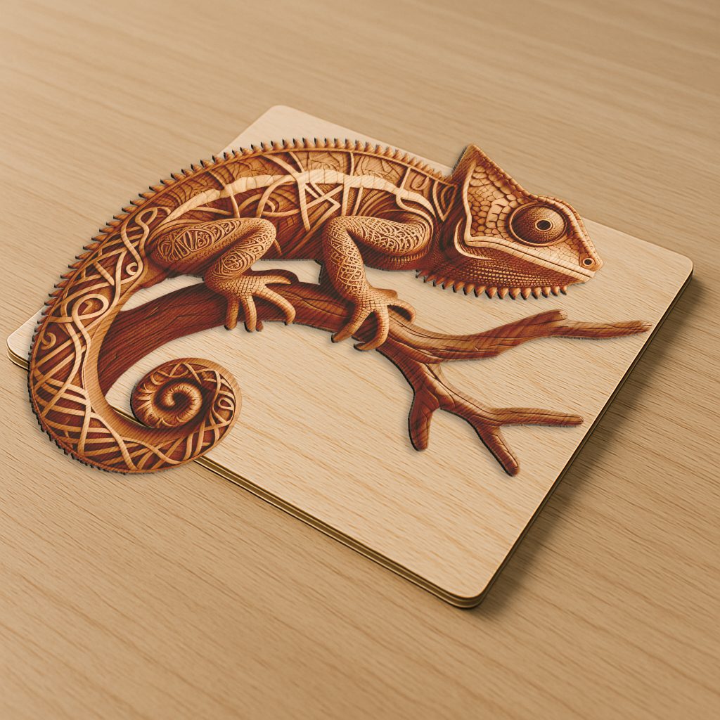 Chameleon 3D Illusion Engraving, Detailed Animal Art for