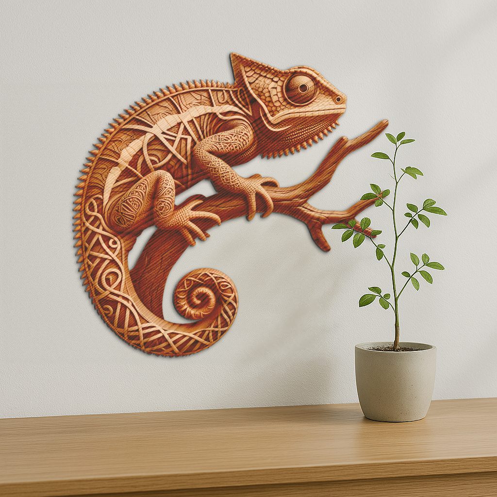Chameleon 3D Illusion Engraving, Detailed Animal Art for