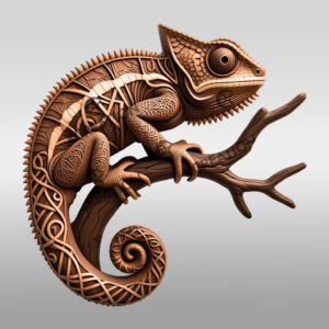 Chameleon 3D Illusion Engraving, Detailed Animal Art for