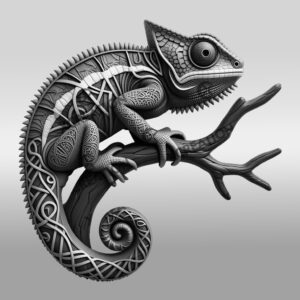 Chameleon 3D Illusion Engraving, Detailed Animal Art for