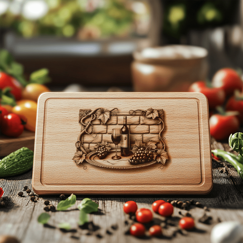 Charcuterie Board Engraving Design, Retro Wine Bottle, Brick