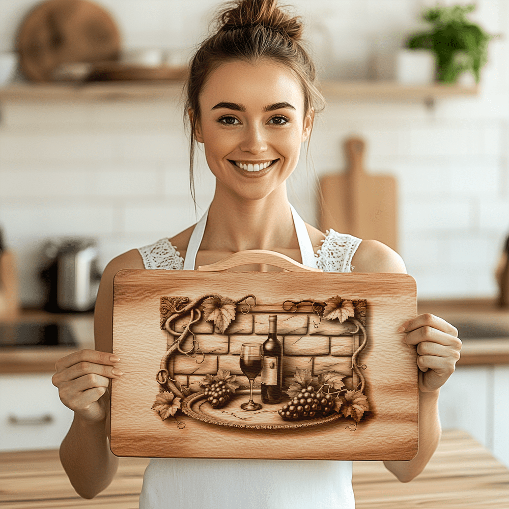 Charcuterie Board Engraving Design, Retro Wine Bottle, Brick
