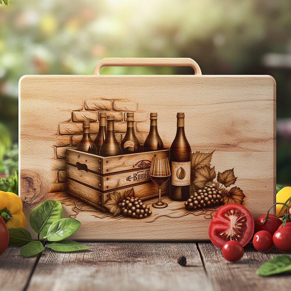 Charcuterie Board Engraving File, Retro Wine Bottles, Brick