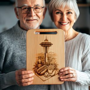 Charcuterie Board Engraving, Hotdog Stand and Space Needle,