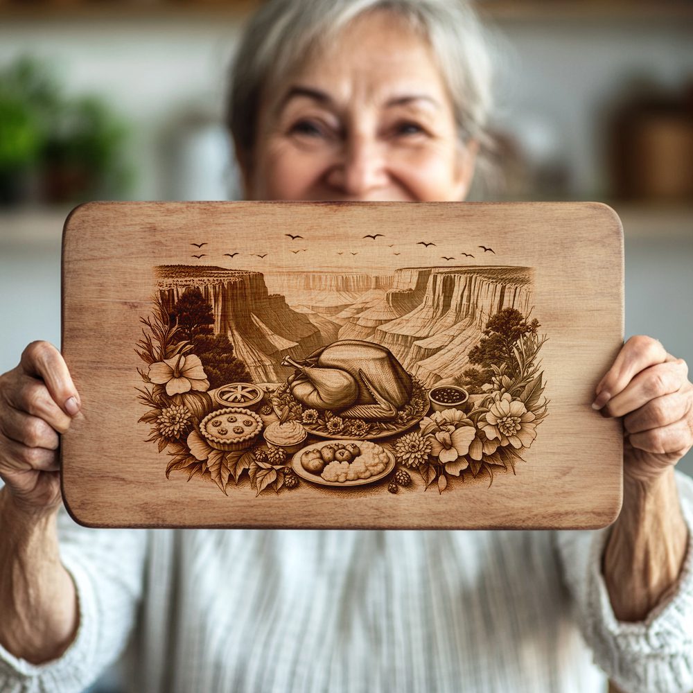 Charcuterie Board Engraving, Thanksgiving Feast, Grand Canyon Laser