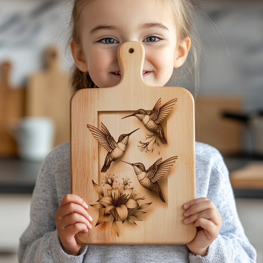 Charcuterie Board Laser Engraving File, Hummingbird Family 3D,