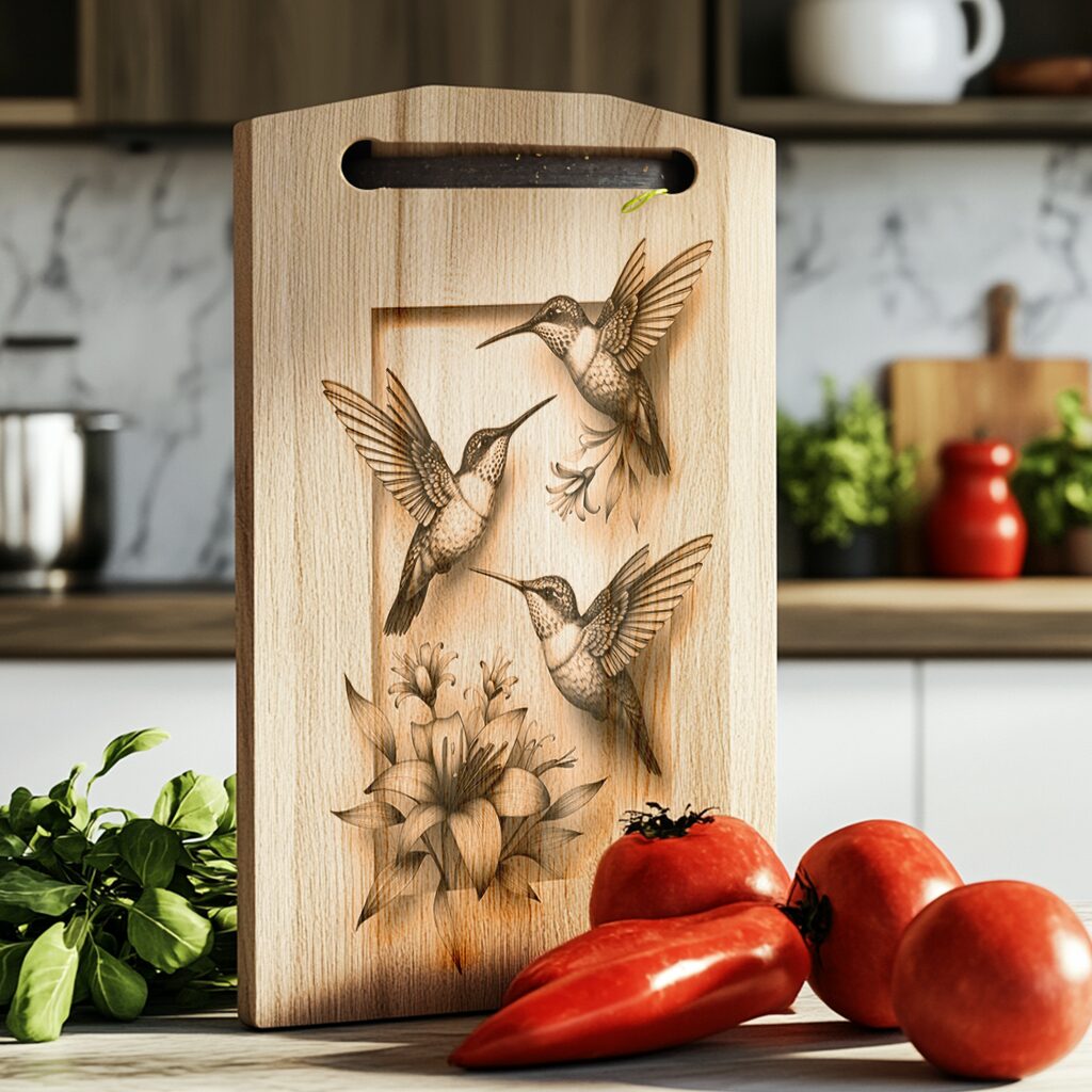 Charcuterie Board Laser Engraving File, Hummingbird Family 3D,