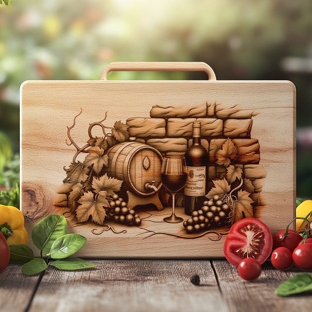 Charcuterie Board Laser Engraving File, Retro Wine Bottle,