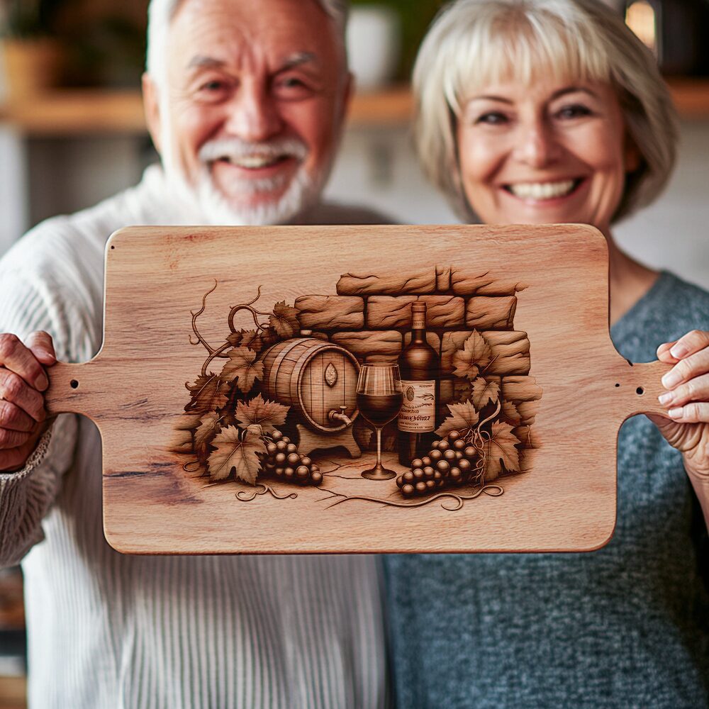 Charcuterie Board Laser Engraving File, Retro Wine Bottle,