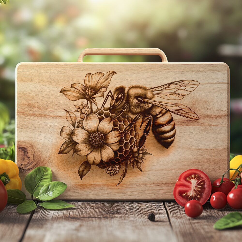 Charcuterie Board Laser File, Bee and Flower 3D