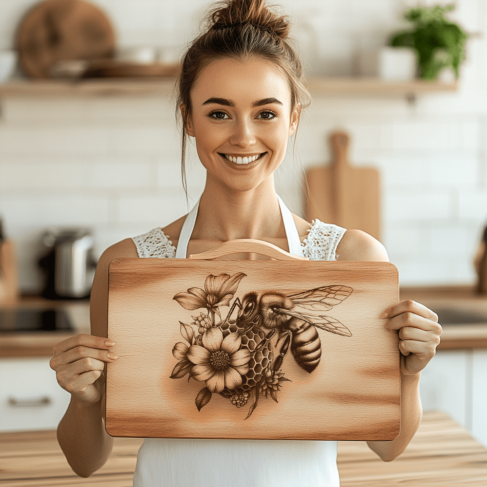 Charcuterie Board Laser File, Bee and Flower 3D