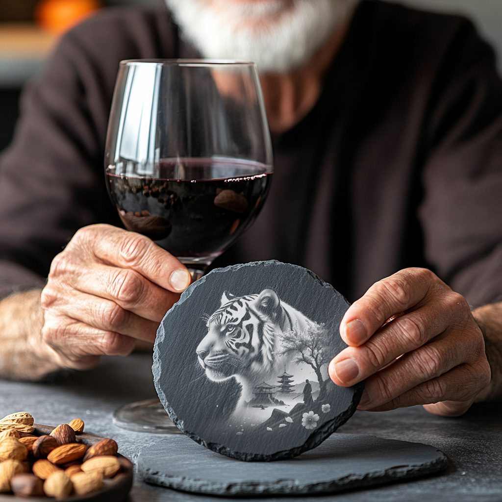Double Exposure Tiger and Japanese Pagoda Slate Coaster