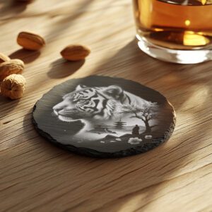 Double Exposure Tiger and Japanese Pagoda Slate Coaster