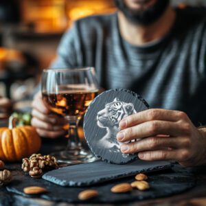 Double Exposure Tiger and Japanese Pagoda Slate Coaster