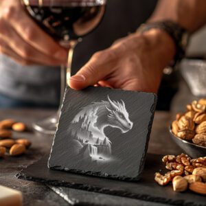 Dragon Castle Double Exposure Slate Coaster Engraving File,