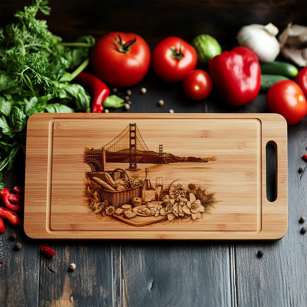 Golden Gate Bridge Picnic Charcuterie Board Engraving File,